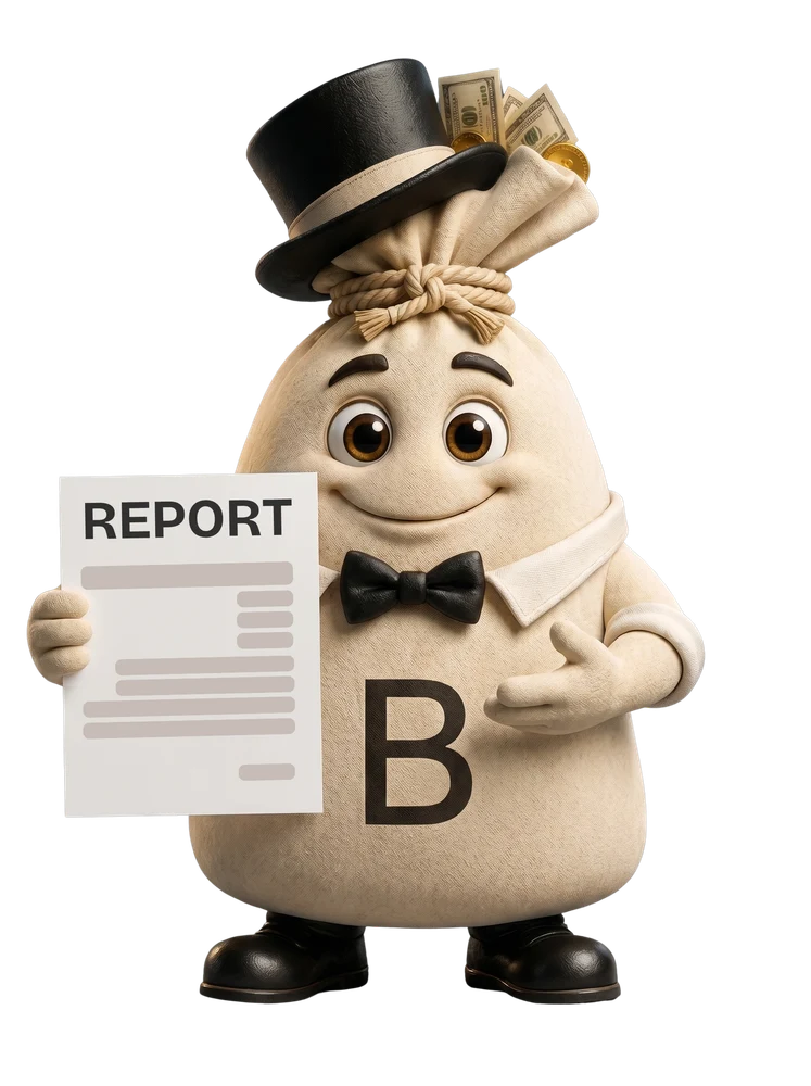 BillBack’s character holding an expense report